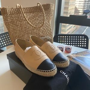 Chanel Lambskin Beige & Black Espadrille